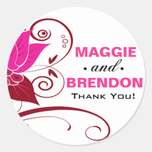 Sticker Rond Abraxas Abstrait Merci floral fuschia oxblood