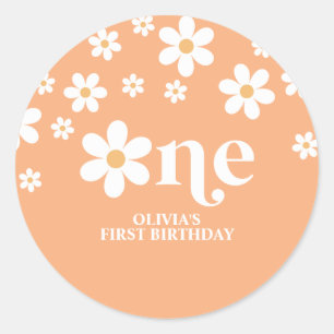 Sticker Rond Abricot floral marguerite 1er anniversaire 