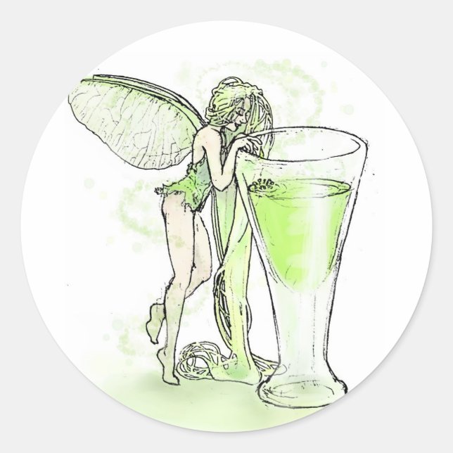 Sticker Rond Absinthe La Fee Verte Fairy With Glass (pas de tex (Devant)