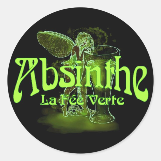Sticker Rond Absinthe La Fee Verte Fée Avec Verre (Devant)
