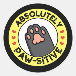 Sticker Rond Absolument Pawsitive Funny Paw Pun Dark BG