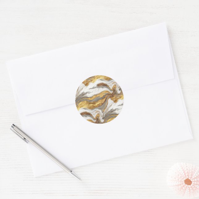 Sticker Rond Abstract Gray Marble Texture with Flowing Gold (Enveloppe)