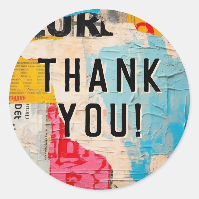Sticker Rond Abstract Modern Collage Thank You (Devant)