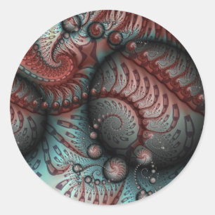 Sticker Rond Abstrait Fantaisie Vive Art Fractal Brun Bleu
