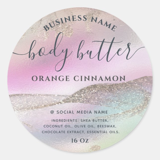 Sticker Rond Abstrait holographique rose or écriture moderne (Devant)