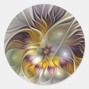 Sticker Rond Abstrait Imaginaire coloré Fleur moderne Fractal