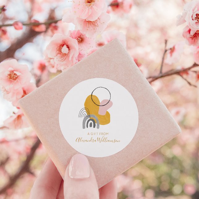 Sticker Rond Abstrait Jaune Personnalisé Un Cadeau Du Nom (Créateur téléchargé)