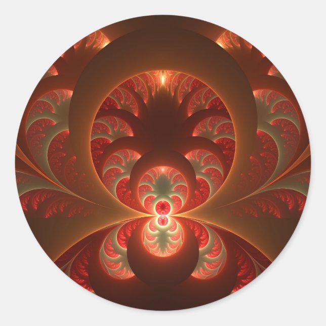 Sticker Rond Abstrait lumineux rouge orange moderne Fractal (Devant)