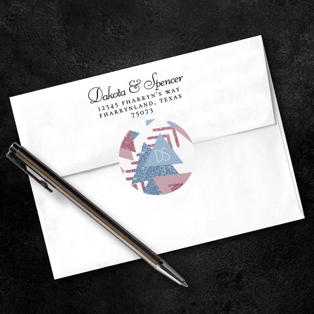 Sticker Rond Abstrait lunaire des années 80 | Rose et bleu pous (Créateur téléchargé)