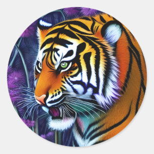 Sticker Rond Abstrait Majestic Predator Tiger