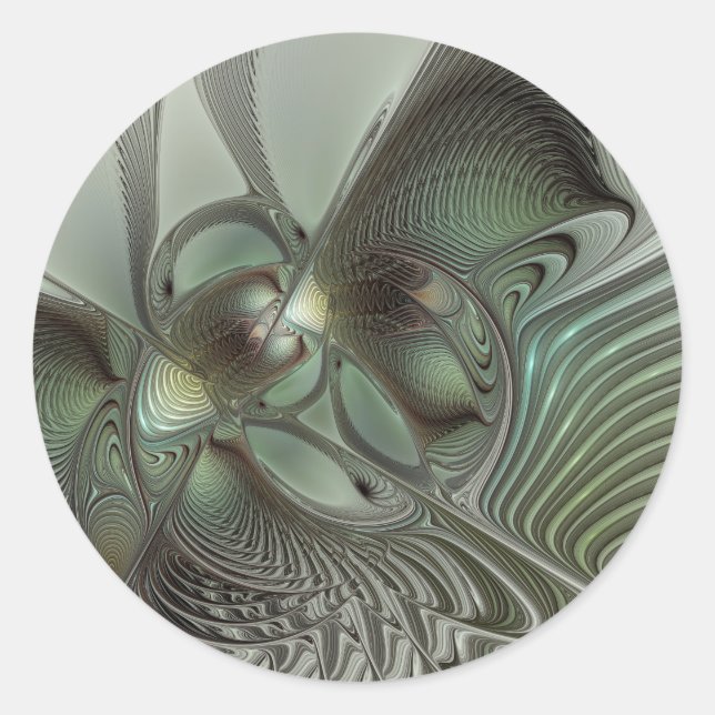 Sticker Rond Abstrait Olive Sage Green Grey Fractal Art Imagina (Devant)