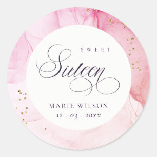 Sticker Rond Abstrait Pastel rose pourpre doux 16 Anniversaire