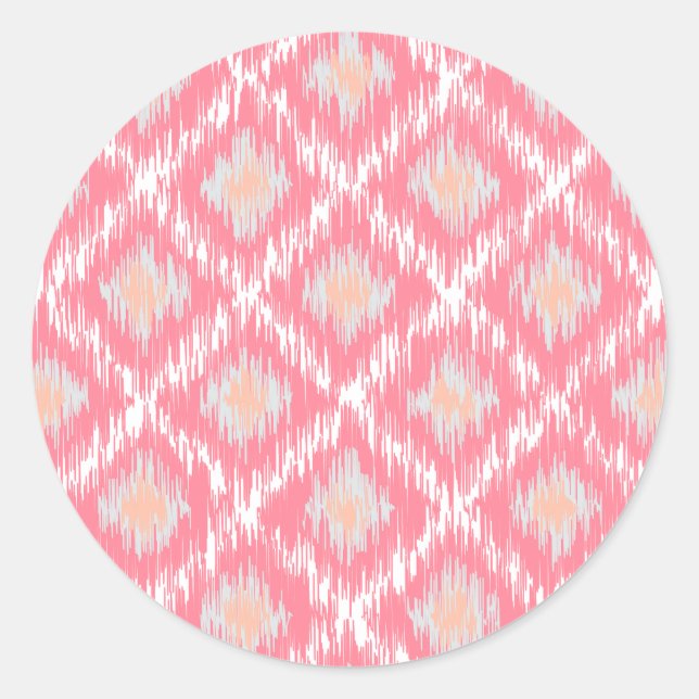 Sticker Rond Abstrait rose Ikat Chevron Motif diamant (Devant)