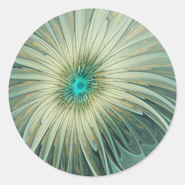 Sticker Rond Abstrait Sage Green Imaginaire Fleur Fractal Art (Devant)
