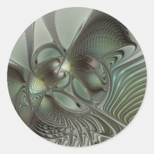 Sticker Rond Abstrait Vert Gris Sauge Olivier Art Fractal Fanta