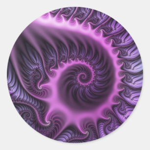 Sticker Rond Abstrait Vivant Spirale d'Art Fractal Rose Violet