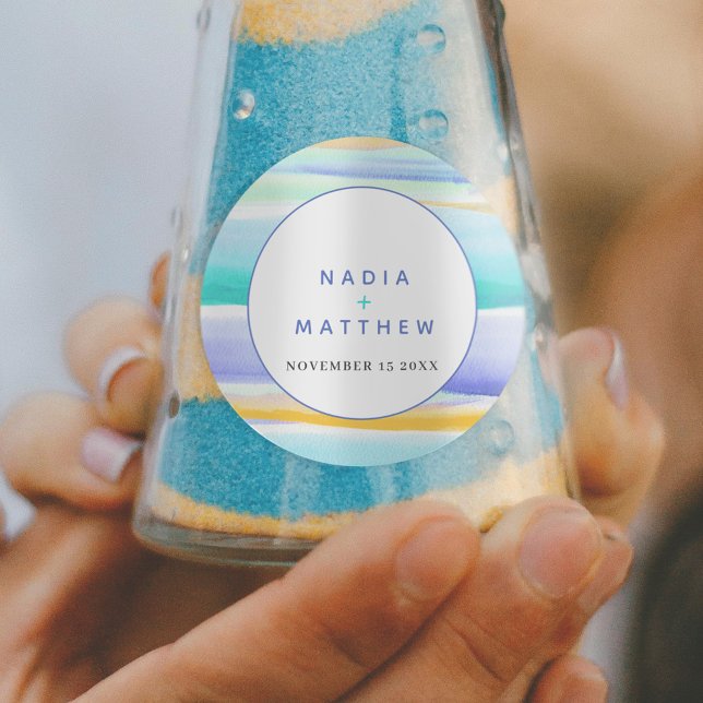 Sticker Rond Abstraite marée bleu aqua jaune mariage (Créateur téléchargé)