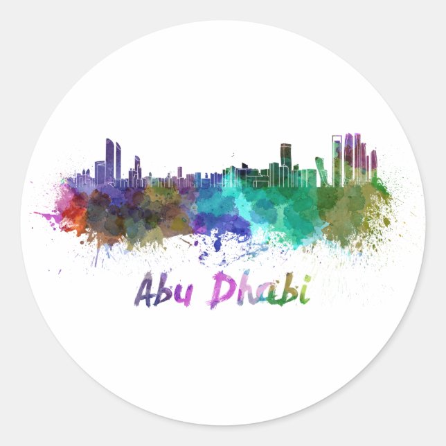 Sticker Rond Abu Dhabi skyline in watercolor (Devant)