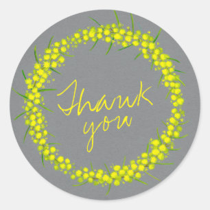 Sticker Rond Acacia wattle wreath mariage merci gris jaune