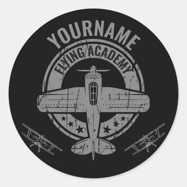 Sticker Rond Académie de pilotage d'avion Vintage personnalisée (Devant)