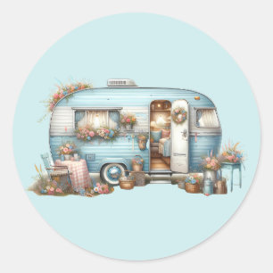 Sticker Rond Accents Bohèmes de Camping-Car Floral Vintage Cott