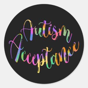 Sticker Rond Acceptation de l'autisme Typographie arc-en-ciel