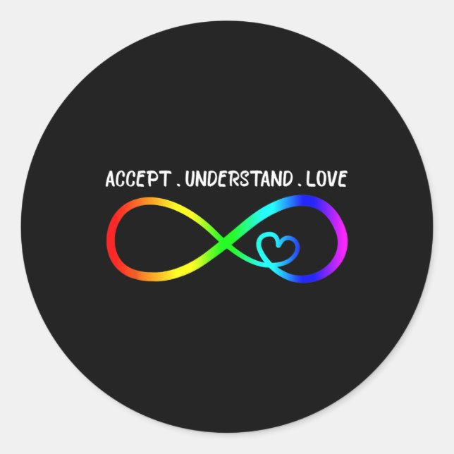 Sticker Rond Accepter Comprendre Amour Coeur Infinité Autisme A (Devant)