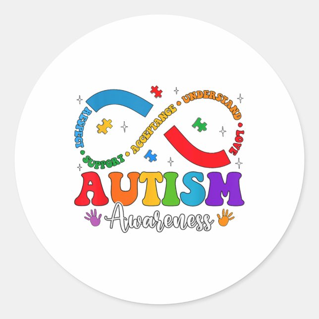 Sticker Rond Accepter Comprendre Amour Coeur Infinité Autisme A (Devant)