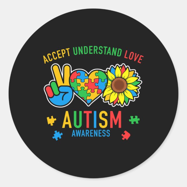 Sticker Rond Accepter Comprendre Amour Sensibilisation à l'auti (Devant)