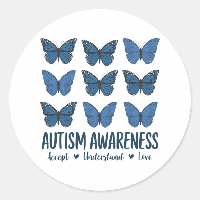 Sticker Rond Accepter Comprendre la Sensibilisation sur l'autis (Devant)