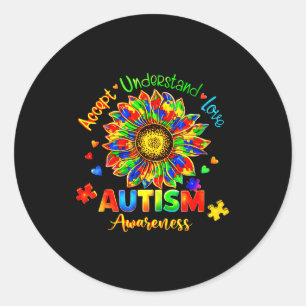 Sticker Rond Accepter comprendre l'amour fleur de tournesol de 