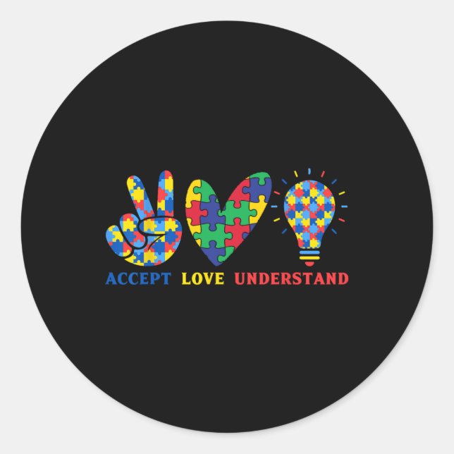 Sticker Rond Accepter l'amour Comprendre la pièce de puzzle col (Devant)