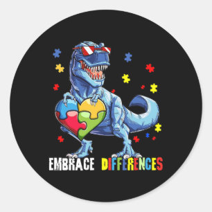 Sticker Rond Accepter les différences Asd Spectrum Dinosaure Au