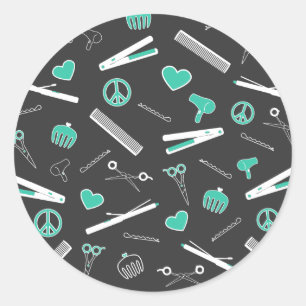 Sticker Rond Accessoires pour la paix, l'amour et les cheveux (