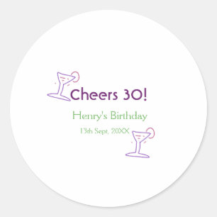 Sticker Rond acclamations 30e anniversaire nom vin verre violet