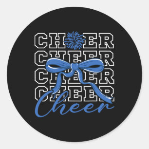 Sticker Rond Acclamations de Cheerleading Bleu Coquette Bow Che