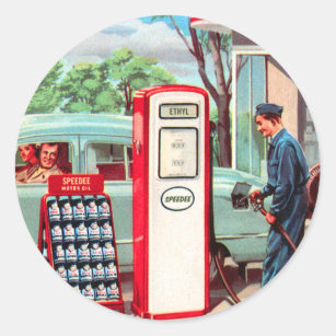 Sticker Rond Accompagnateur de station d'essence Vintage
