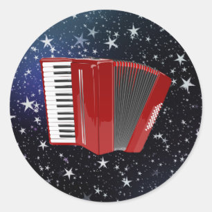 Sticker Rond Accordéon rouge sur Starry Sky,