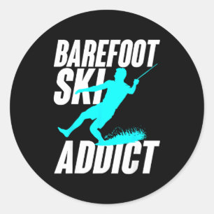 Sticker Rond Accro du ski pieds nus humoristique pratiquant de