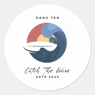 Sticker Rond Accroche 10 Attrape Les Vagues Planche De Surf Sur