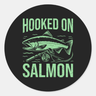 Sticker Rond Accroché À La Pêche Saumon