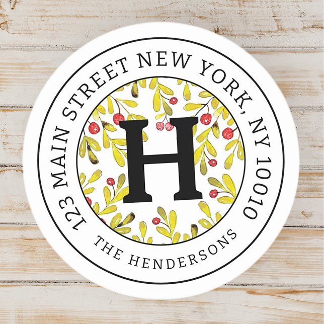 Sticker Rond Accueil Adresse Chic moderne Noël Famille Monogram (Créateur téléchargé)