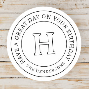 Sticker Rond Accueil Anniversaire Chic Moderne Famille Monogram