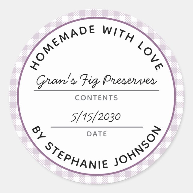 Sticker Rond Accueil Canne Nom du produit Date Jar Plaid Violet (Devant)
