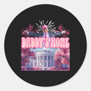 Sticker Rond Accueil de papa Chemise Trump Happy Juillet 4 feu