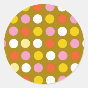 Sticker Rond Accueil et affaires, pois de couleurs vives.
