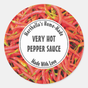 Sticker Rond Accueil Fabriqué CHAUD POIVRE SAUCE Rouge Chili