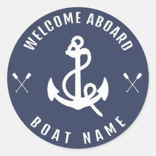 Sticker Rond Accueil nautique moderne à bord Ancre de nom de ba