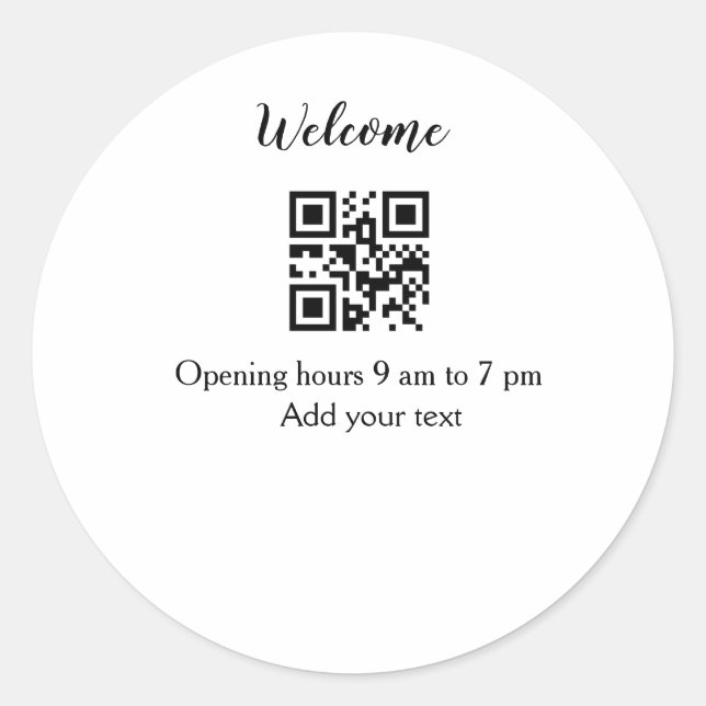 Sticker Rond Accueil simple ouverture bienvenue code barre QR a (Devant)