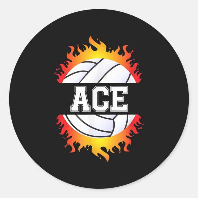 Sticker Rond Ace Name Volley Player Boys Ball and Net Sport (Devant)
